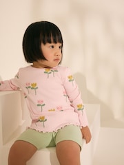 Pink Flower Character Rib Long Sleeve T-Shirt (3mths-7yrs) - Image 1 of 7