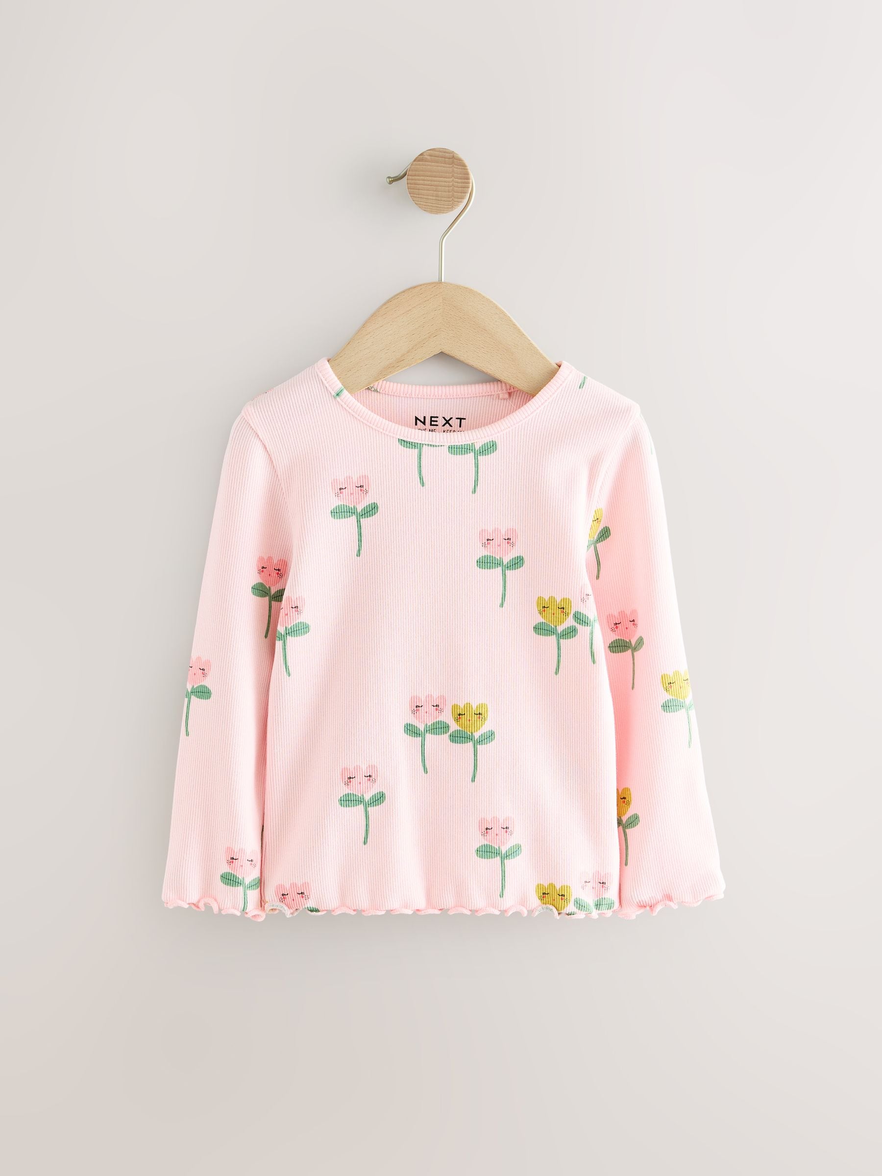Buy Pink Flower Character Rib Long Sleeve T-Shirt (3mths-7yrs