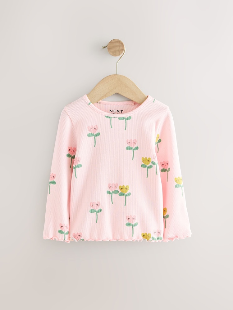 Pink Flower Character Rib Long Sleeve T-Shirt (3mths-7yrs) - Image 4 of 7
