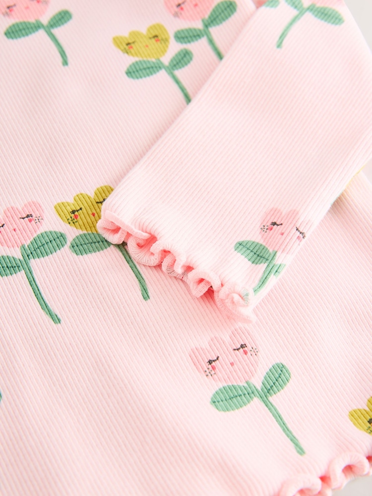 Pink Flower Character Rib Long Sleeve T-Shirt (3mths-7yrs) - Image 7 of 7