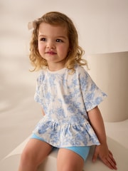 Blue Floral 100% Cotton Short Sleeve Peplum T-Shirt (3mths-7yrs) - Image 1 of 7