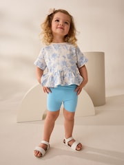 Blue Floral 100% Cotton Short Sleeve Peplum T-Shirt (3mths-7yrs) - Image 2 of 7