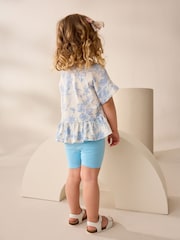 Blue Floral 100% Cotton Short Sleeve Peplum T-Shirt (3mths-7yrs) - Image 3 of 7