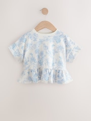 Blue Floral 100% Cotton Short Sleeve Peplum T-Shirt (3mths-7yrs) - Image 4 of 7
