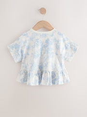 Blue Floral 100% Cotton Short Sleeve Peplum T-Shirt (3mths-7yrs) - Image 5 of 7
