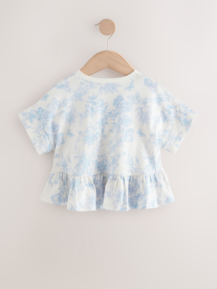 Blue Floral 100% Cotton Short Sleeve Peplum T-Shirt (3mths-7yrs) - Image 5 of 7