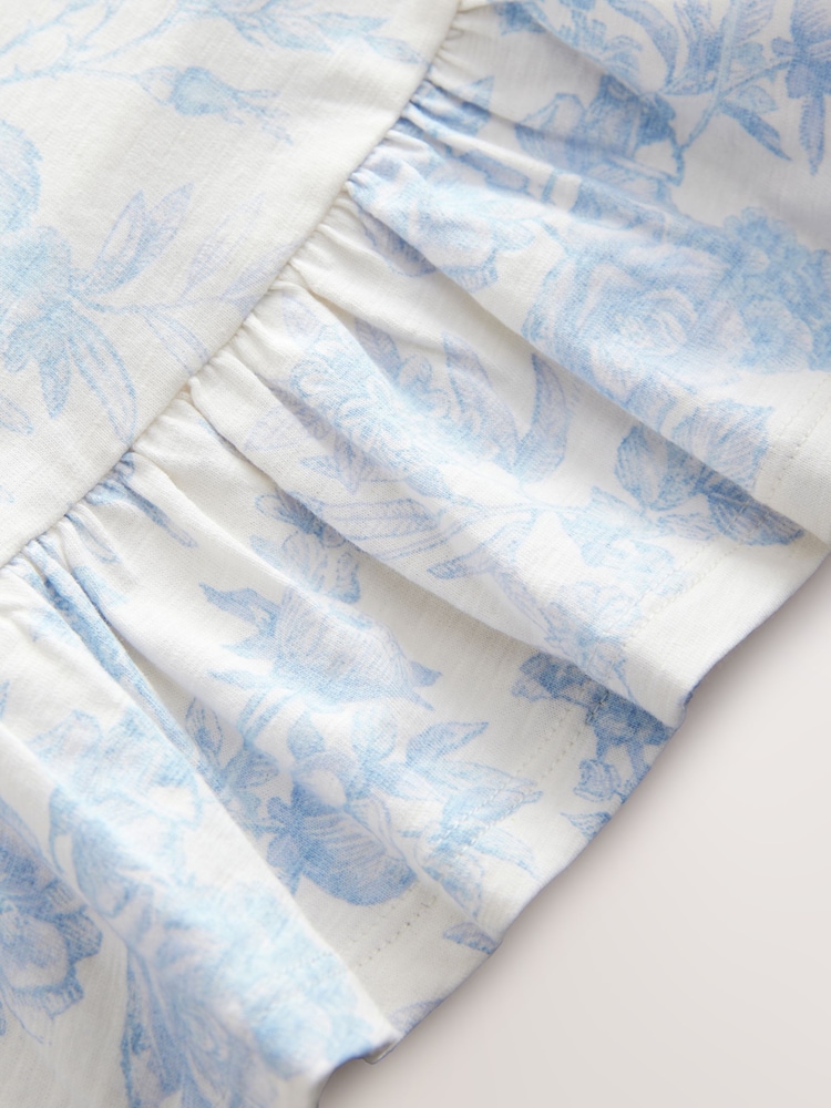 Blue Floral 100% Cotton Short Sleeve Peplum T-Shirt (3mths-7yrs) - Image 6 of 7