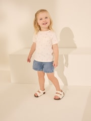 Ecru Ditsy Floral 100% Cotton Print Short Sleeve Scallop T-Shirt (3mths-7yrs) - Image 2 of 8