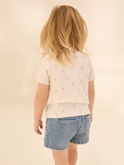 Ecru Ditsy Floral 100% Cotton Print Short Sleeve Scallop T-Shirt (3mths-7yrs) - Image 3 of 8