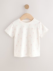 Ecru Ditsy Floral 100% Cotton Print Short Sleeve Scallop T-Shirt (3mths-7yrs) - Image 5 of 8