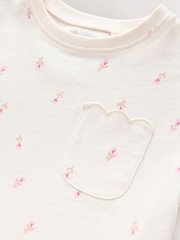 Ecru Ditsy Floral 100% Cotton Print Short Sleeve Scallop T-Shirt (3mths-7yrs) - Image 7 of 8