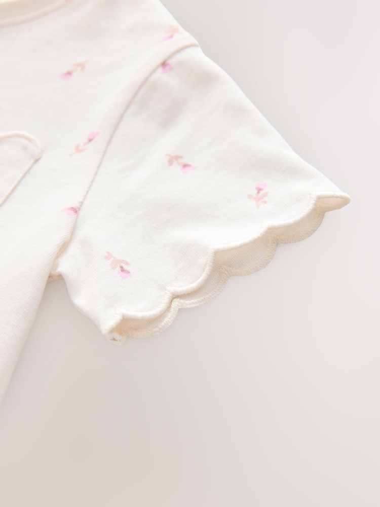 Ecru Ditsy Floral 100% Cotton Print Short Sleeve Scallop T-Shirt (3mths-7yrs) - Image 8 of 8