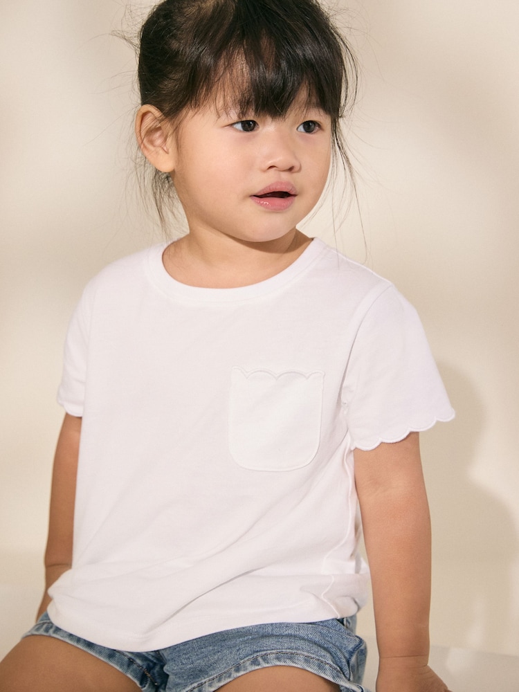 White 100% Cotton Print Short Sleeve Scallop T-Shirt (3mths-7yrs) - Image 1 of 7