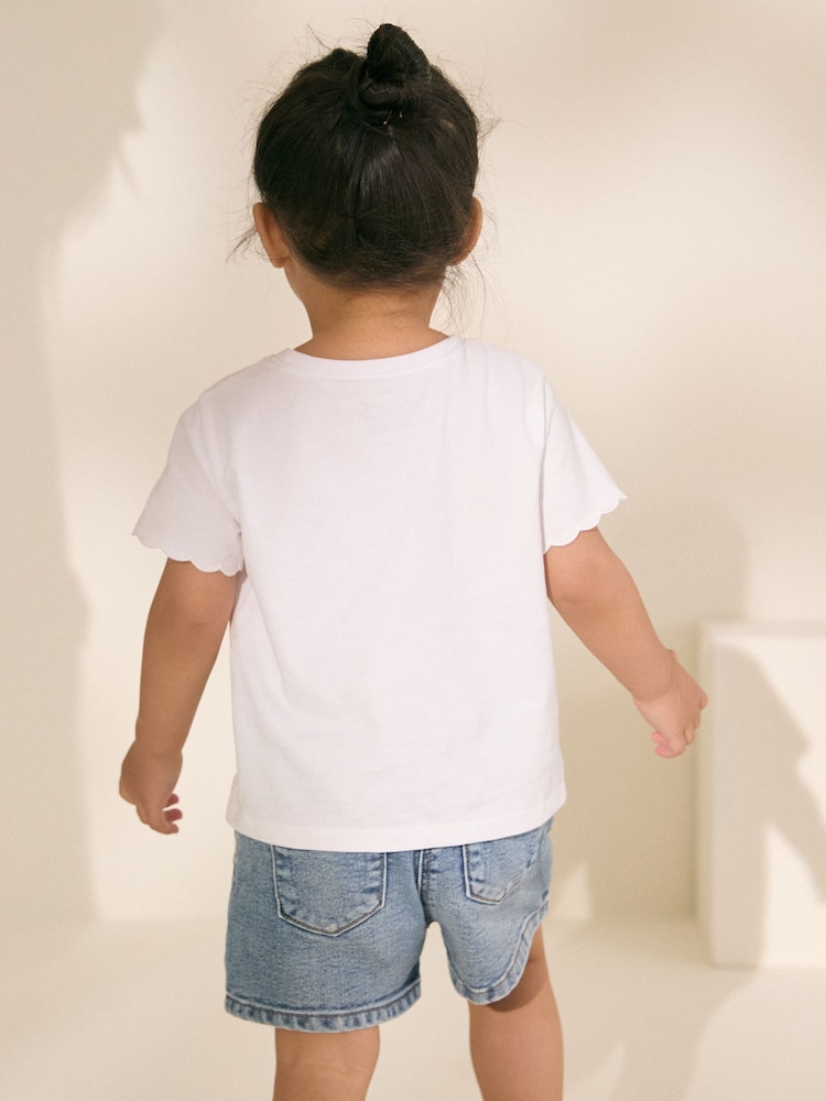 White 100% Cotton Print Short Sleeve Scallop T-Shirt (3mths-7yrs) - Image 3 of 7