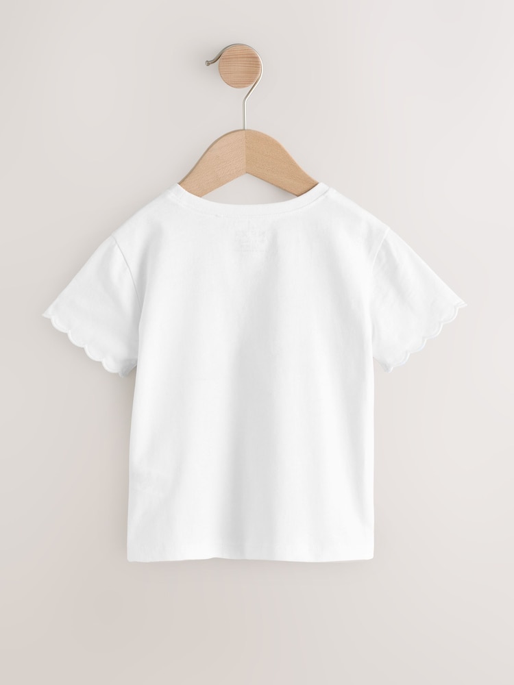 White 100% Cotton Print Short Sleeve Scallop T-Shirt (3mths-7yrs) - Image 5 of 7