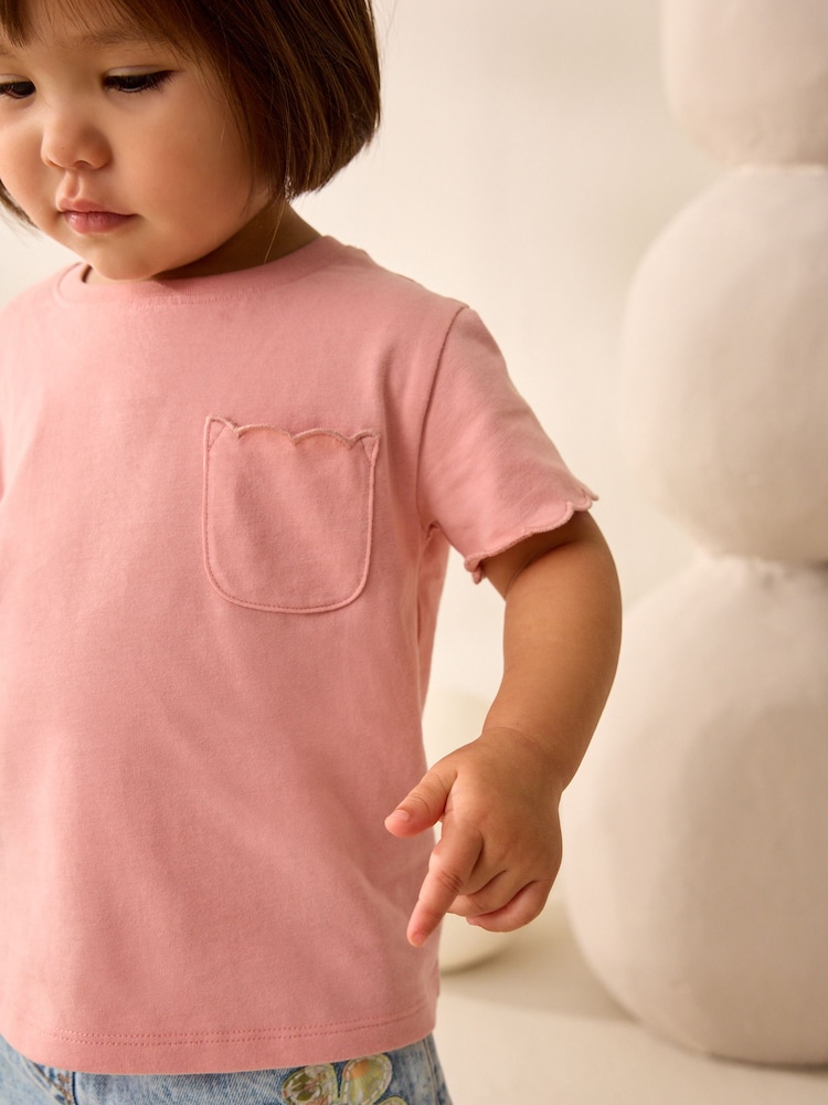 Pink 100% Cotton Print Short Sleeve Scallop T-Shirt (3mths-7yrs) - Image 1 of 8