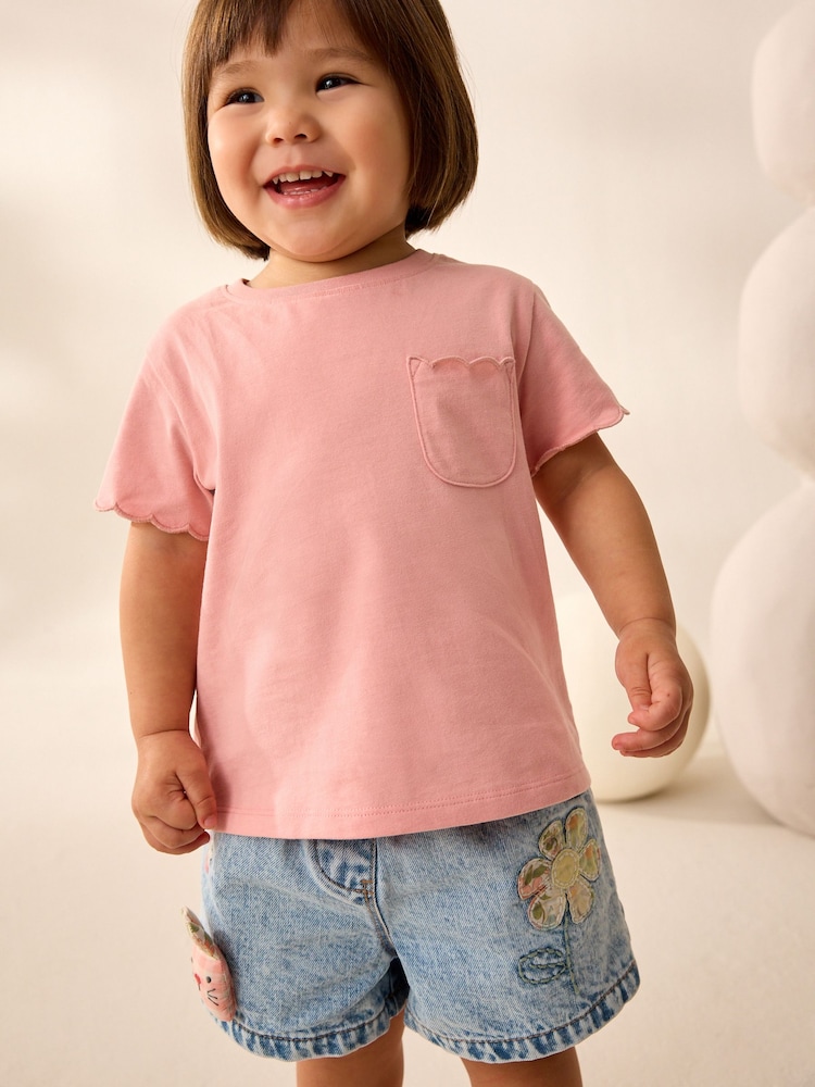 Pink 100% Cotton Print Short Sleeve Scallop T-Shirt (3mths-7yrs) - Image 2 of 8