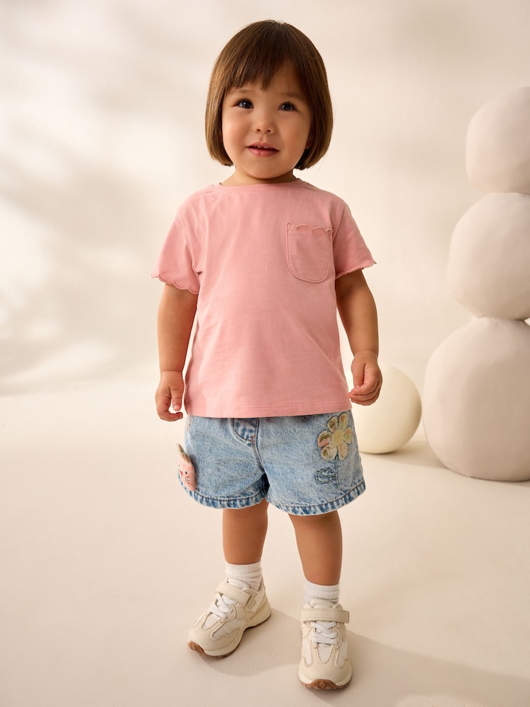 Pink 100% Cotton Print Short Sleeve Scallop T-Shirt (3mths-7yrs) - Image 4 of 8