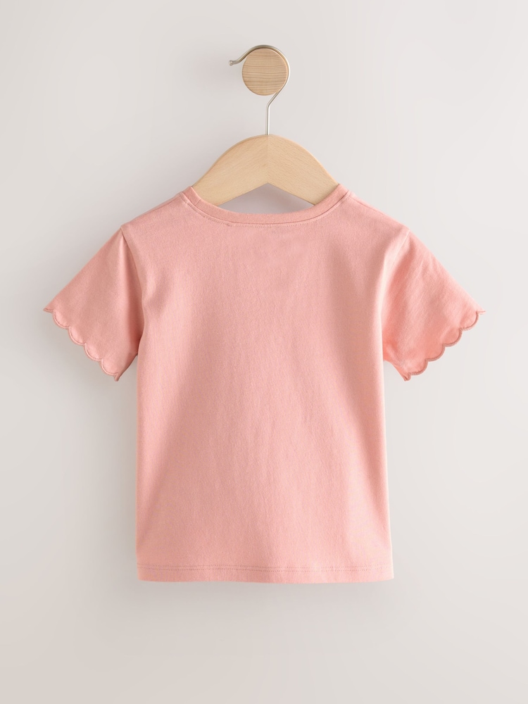 Pink 100% Cotton Print Short Sleeve Scallop T-Shirt (3mths-7yrs) - Image 6 of 8