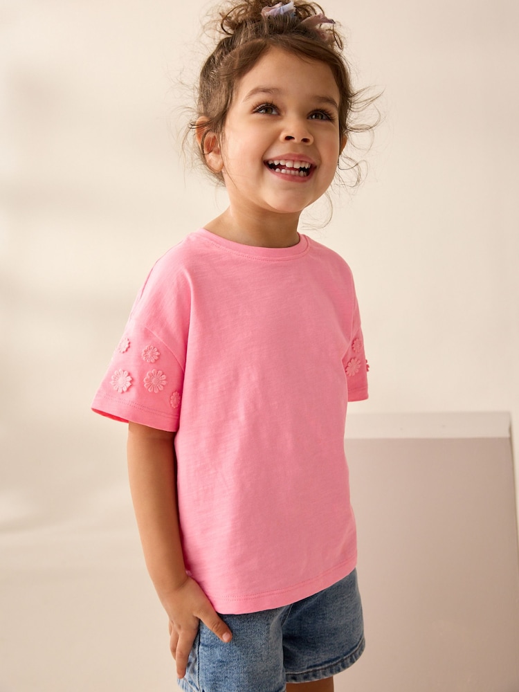 Pink 100% Cotton Daisy Short Sleeve T-Shirt (3mths-7yrs) - Image 1 of 8