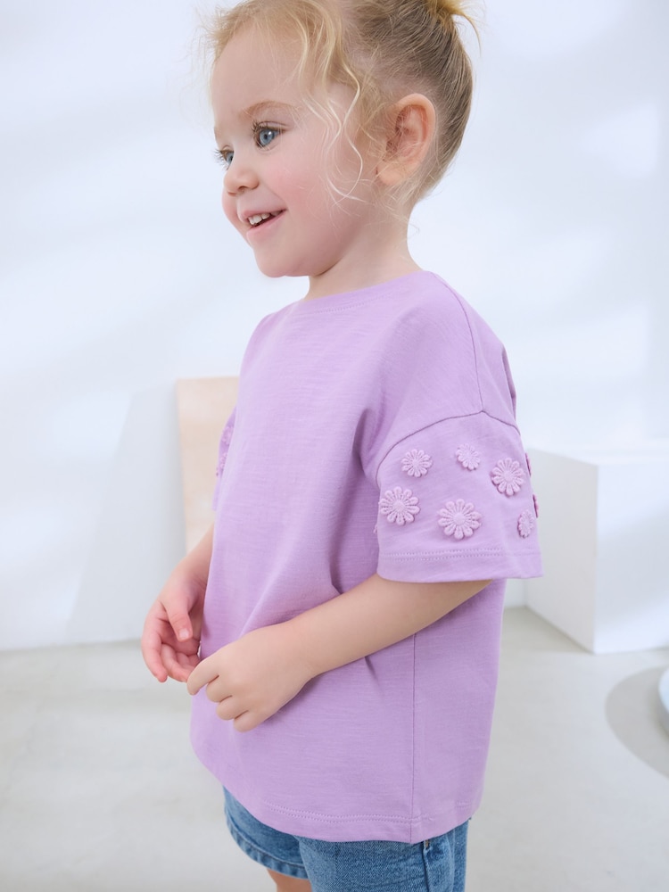 Purple 100% Cotton Daisy Short Sleeve T-Shirt (3mths-7yrs) - Image 1 of 8