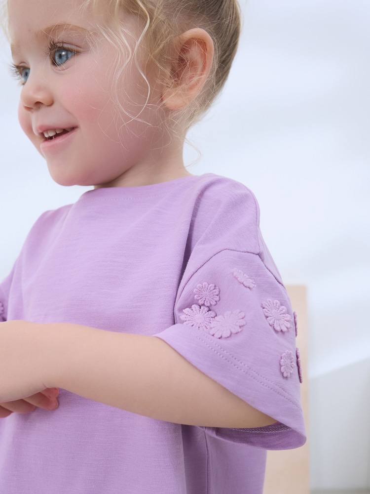 Purple 100% Cotton Daisy Short Sleeve T-Shirt (3mths-7yrs) - Image 4 of 8