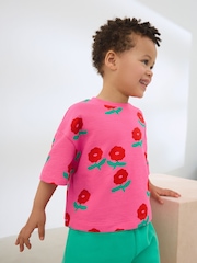 Pink/Red Flower Girls Short Sleeve 100% Cotton T-Shirt (3mths-7yrs) - Image 1 of 7