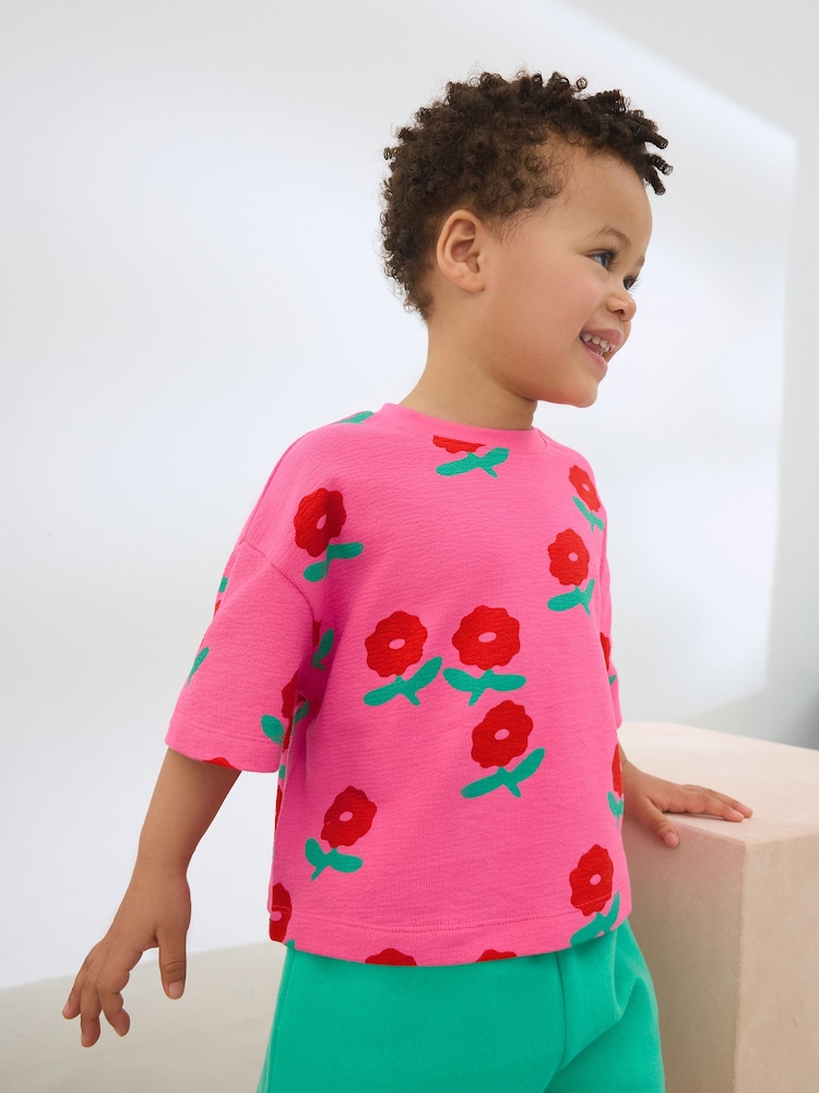 Pink/Red Flower Girls Short Sleeve 100% Cotton T-Shirt (3mths-7yrs) - Image 1 of 7