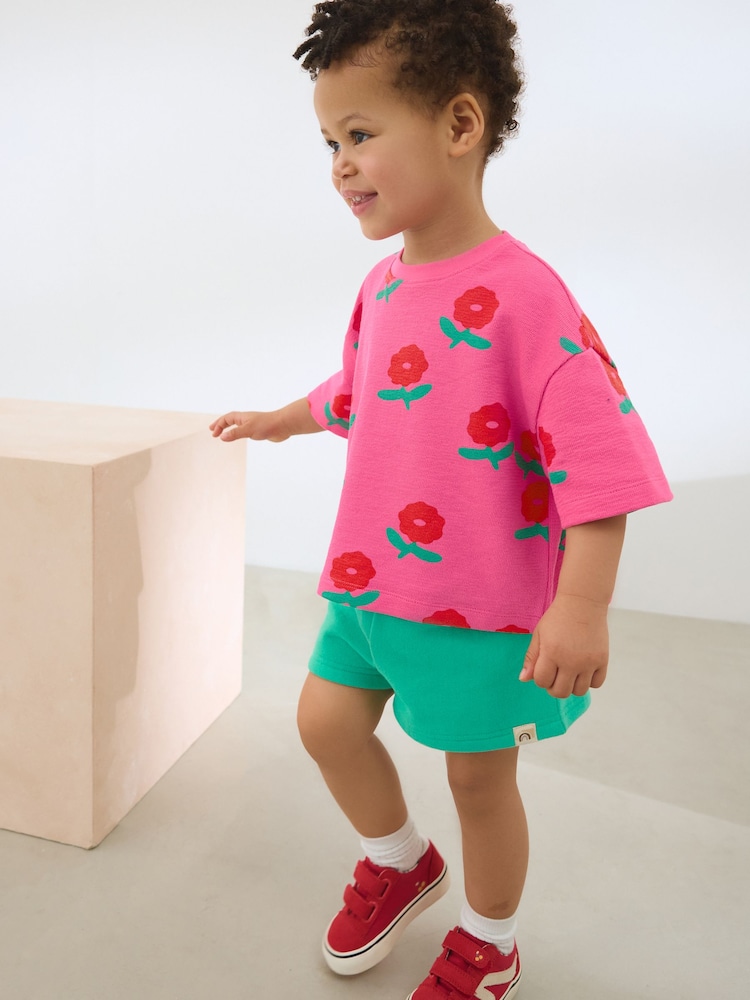 Pink/Red Flower Girls Short Sleeve 100% Cotton T-Shirt (3mths-7yrs) - Image 2 of 7