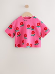 Pink/Red Flower Girls Short Sleeve 100% Cotton T-Shirt (3mths-7yrs) - Image 4 of 7