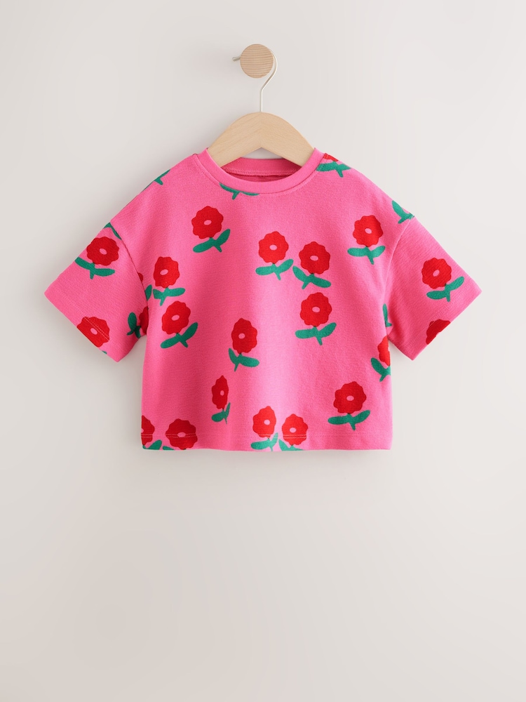 Pink/Red Flower Girls Short Sleeve 100% Cotton T-Shirt (3mths-7yrs) - Image 4 of 7