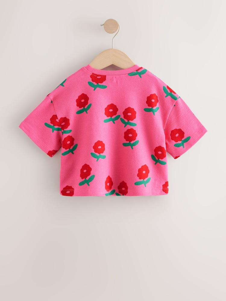 Pink/Red Flower Girls Short Sleeve 100% Cotton T-Shirt (3mths-7yrs) - Image 5 of 7