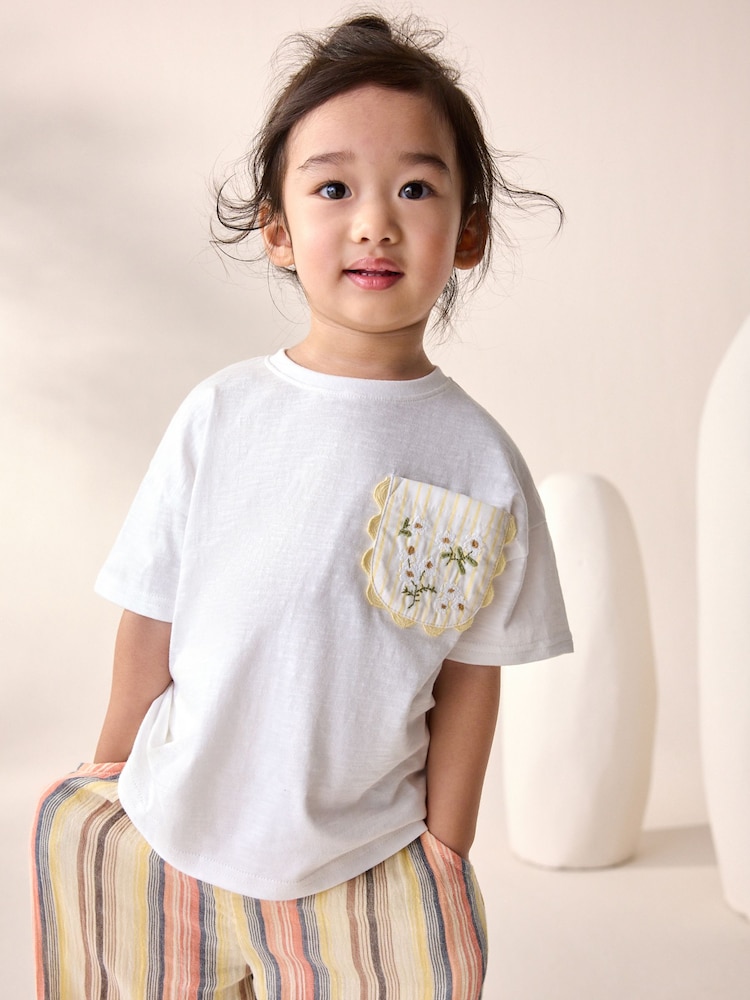 Blanco - 100% Cotton Short Sleeve Embroidered Pocket T-Shirt (3mths-7yrs) - Imagen 1 de 8