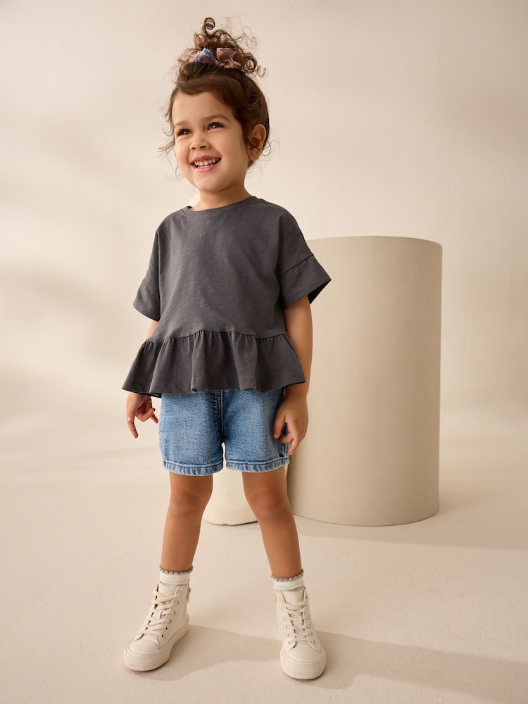 Anthrazitgrau - Kurzärmeliges T-Shirt aus 100 % Baumwolle mit Schößchen (3M.–7J.) - Bild 2 von 7 Anthrazitgrau - Kurzärmeliges T-Shirt aus 100 % Baumwolle mit Schößchen (3M.–7J.) - Bild 2 von 7