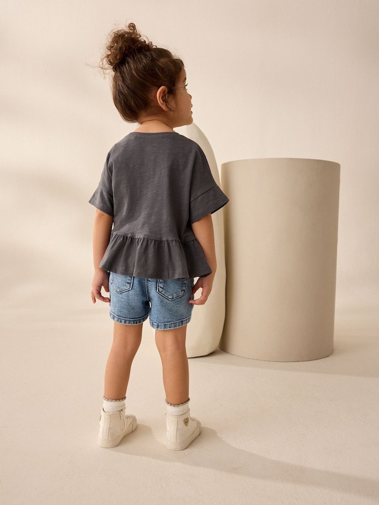 Gris de charbon de bois - T-shirt péplum 100% coton à manches courtes (3mois-7ans) - Image 3 of 7