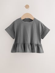 Gris de charbon de bois - T-shirt péplum 100% coton à manches courtes (3mois-7ans) - Image 4 of 7