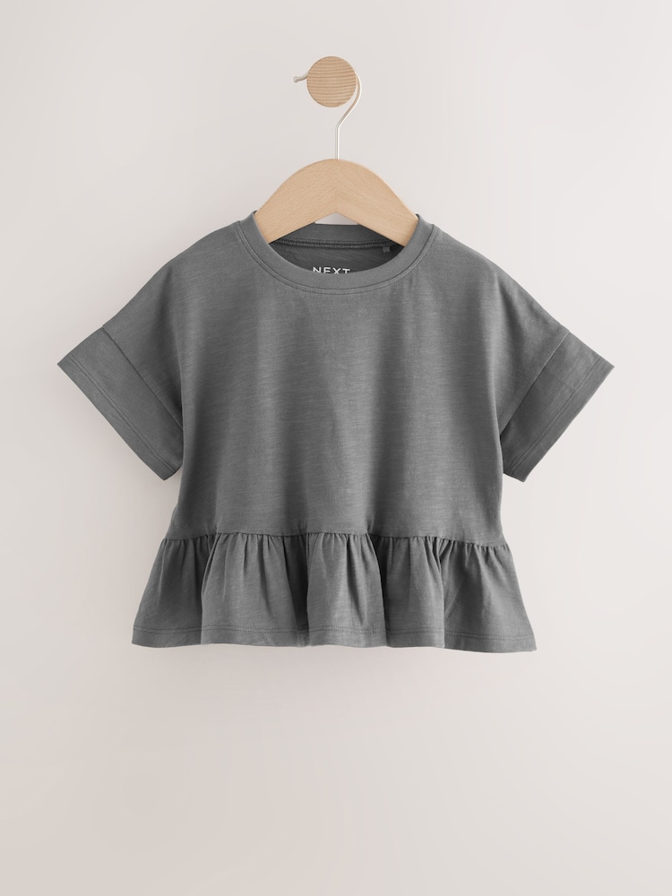 Gris de charbon de bois - T-shirt péplum 100% coton à manches courtes (3mois-7ans) - Image 4 of 7