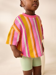 Pink Rainbow Stripe Girls Short Sleeve 100% Cotton T-Shirt (3mths-7yrs) - Image 1 of 8
