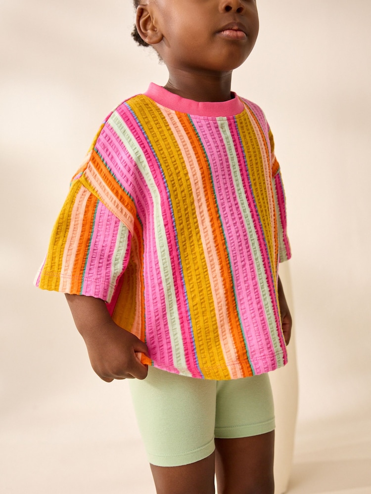 Pink Rainbow Stripe Girls Short Sleeve 100% Cotton T-Shirt (3mths-7yrs) - Image 1 of 8