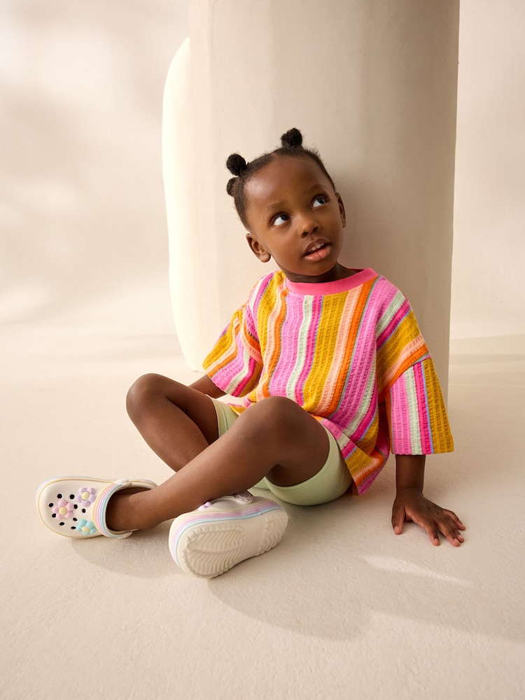 Pink Rainbow Stripe Girls Short Sleeve 100% Cotton T-Shirt (3mths-7yrs) - Image 2 of 8