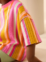 Pink Rainbow Stripe Girls Short Sleeve 100% Cotton T-Shirt (3mths-7yrs) - Image 4 of 8