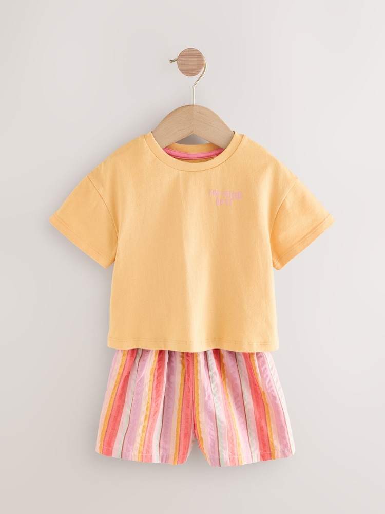 Orange 100% Cotton T-Shirt and Shorts Set (3mths-7yrs) - Image 1 of 5