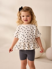 Black/White Spot 100% Cotton Short Sleeve Peplum T-Shirt (3mths-7yrs) - Image 1 of 8