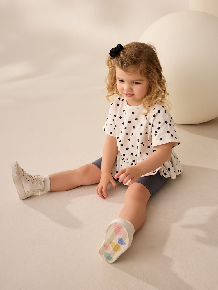 Black/White Spot 100% Cotton Short Sleeve Peplum T-Shirt (3mths-7yrs) - Image 4 of 8