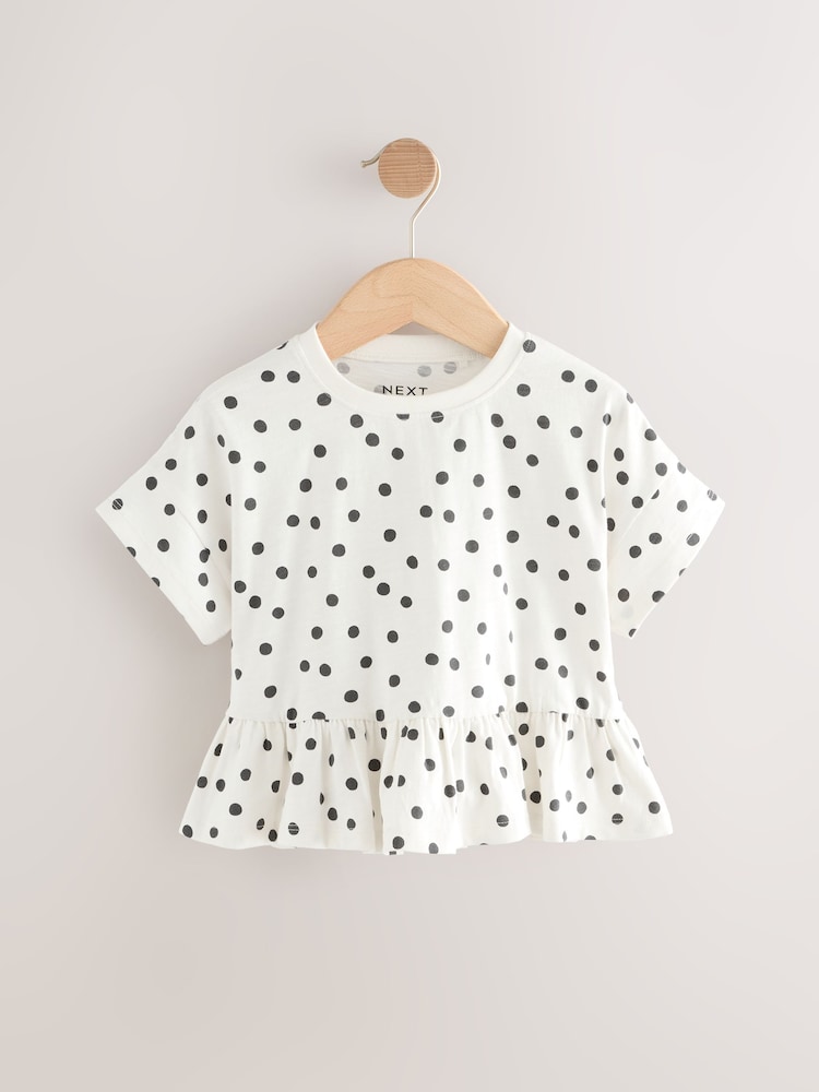 Black/White Spot 100% Cotton Short Sleeve Peplum T-Shirt (3mths-7yrs) - Image 5 of 8