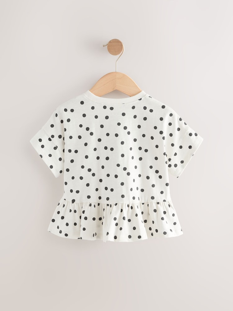 Black/White Spot 100% Cotton Short Sleeve Peplum T-Shirt (3mths-7yrs) - Image 6 of 8