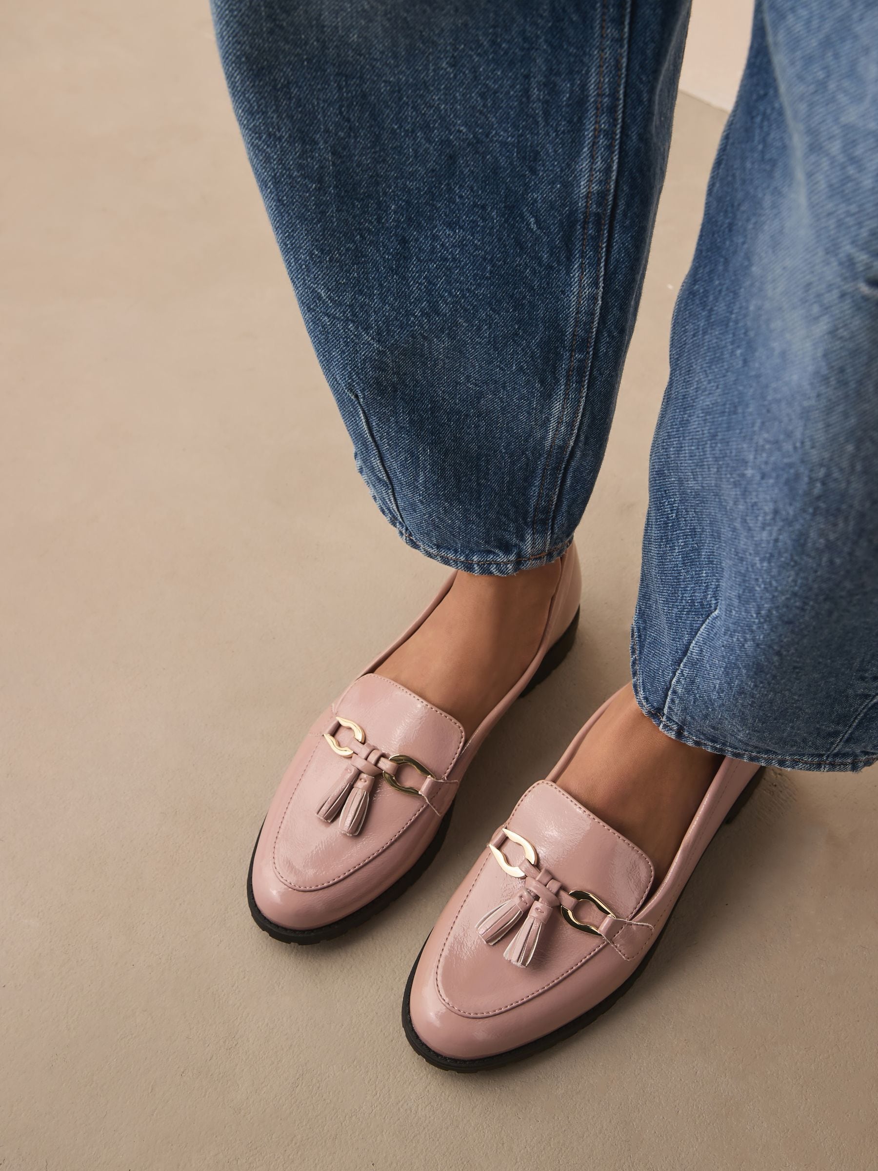 Buy Rose Pink Patent Tassel Hardware Detail Loafers from Next USA