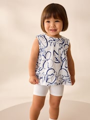 White Flower Print Peplum Textured Vest (3mths-7yrs) - Image 1 of 8