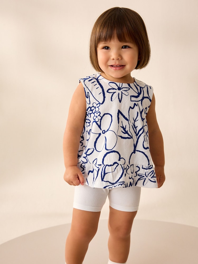 White Flower Print Peplum Textured Vest (3mths-7yrs) - Image 1 of 8