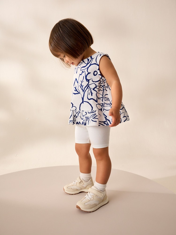 White Flower Print Peplum Textured Vest (3mths-7yrs) - Image 2 of 8